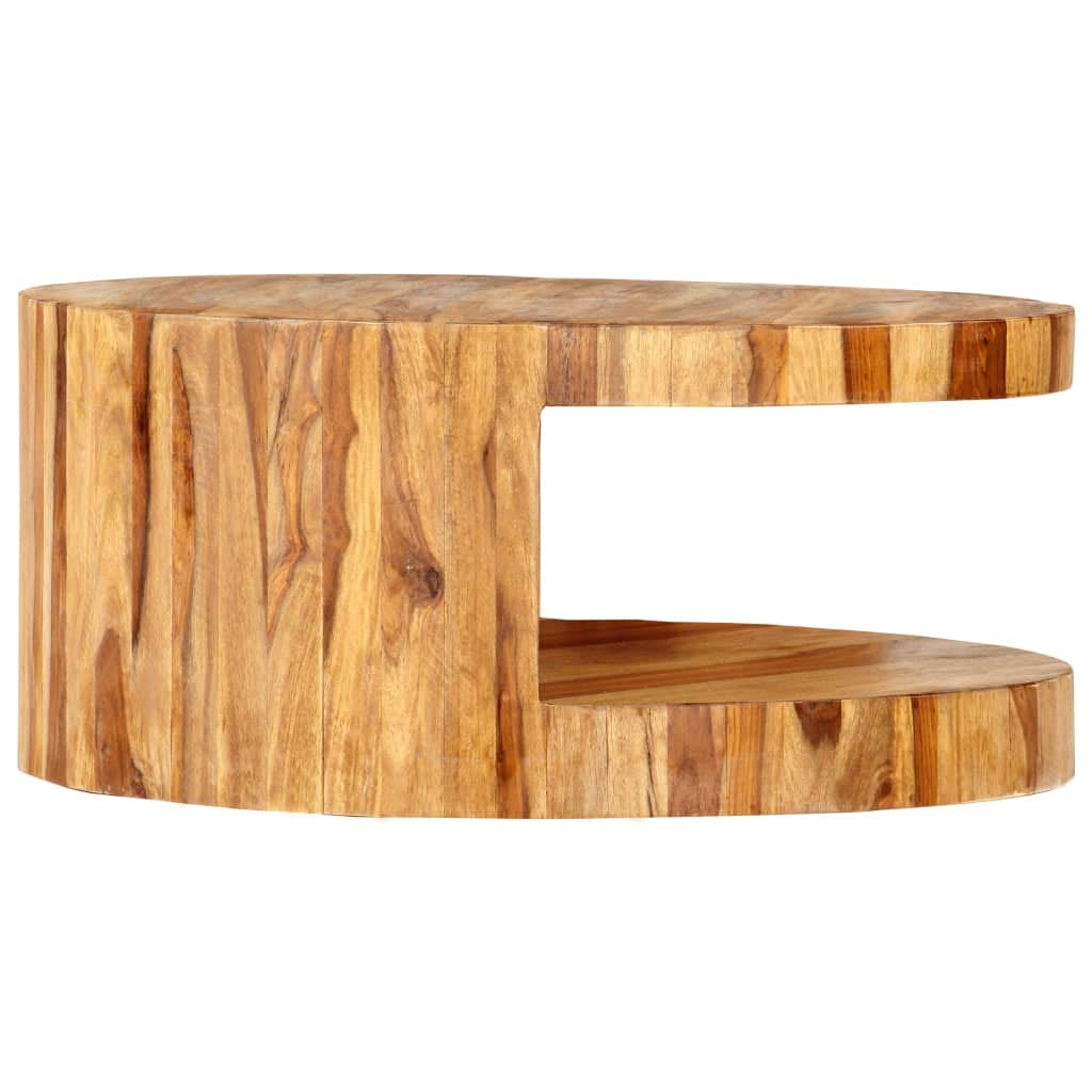 Solid Sheesham Wood Round Coffee Table with Storage Shelf M169