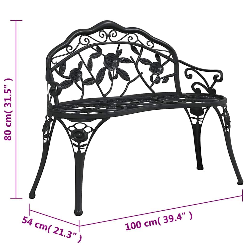 Cast Aluminum Black Patio Bench with Backrest M10575