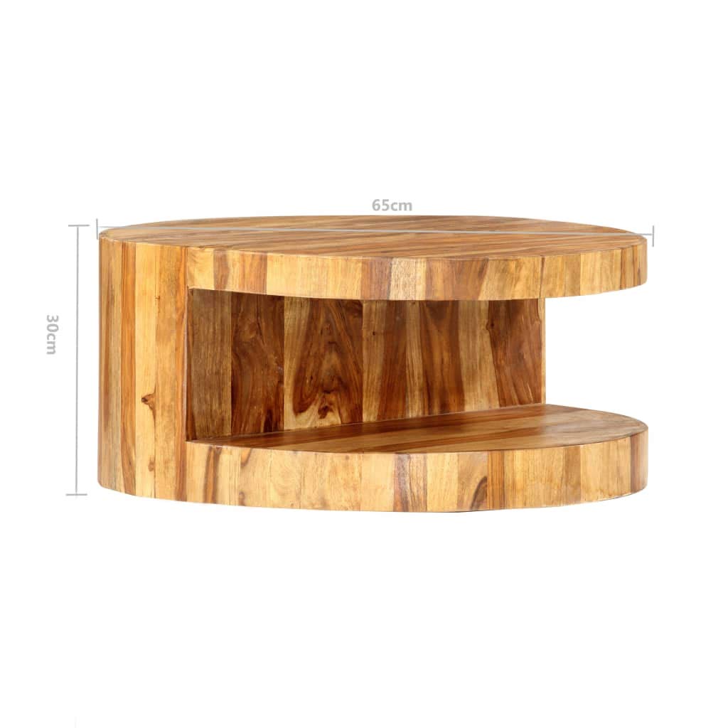 Solid Sheesham Wood Round Coffee Table with Storage Shelf M169
