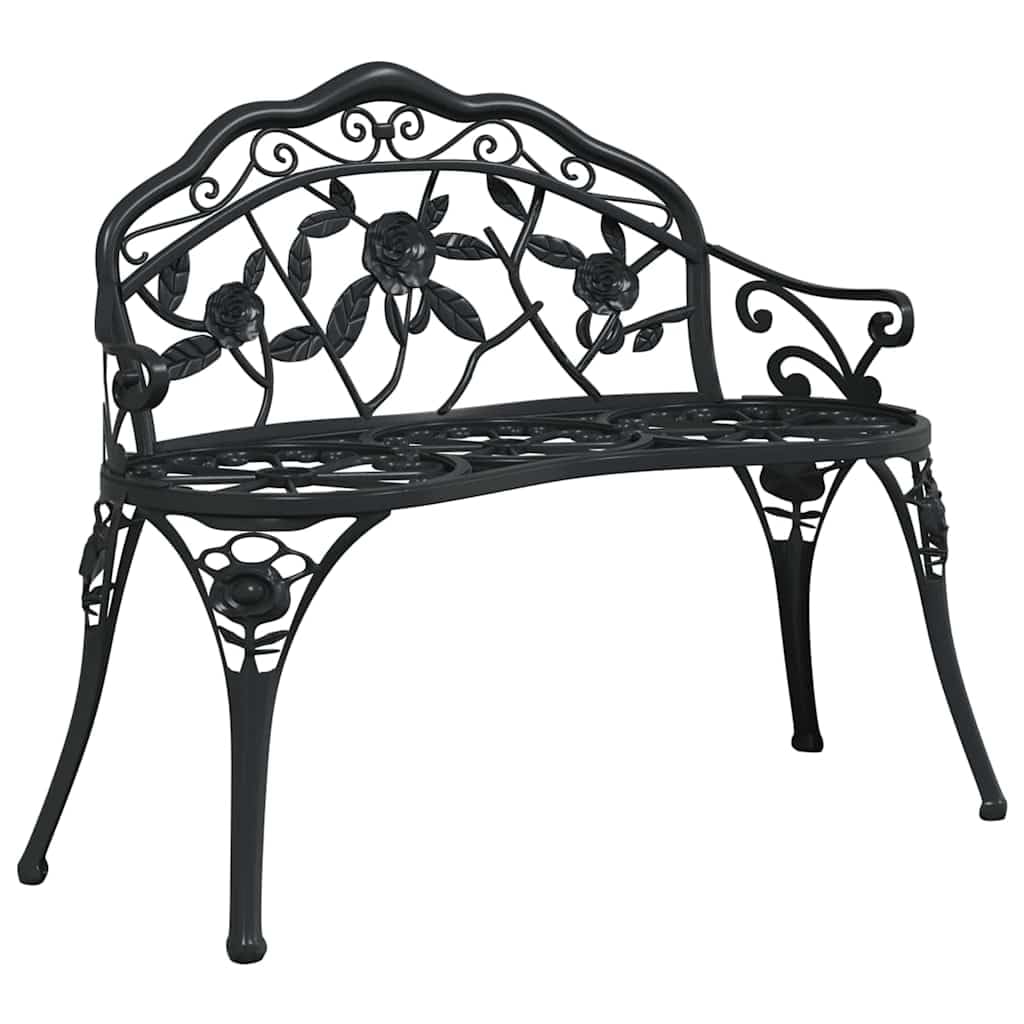 Cast Aluminum Black Patio Bench with Backrest M10575