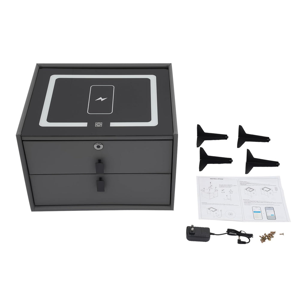Smart Nightstand with Fingerprint Lock, Wireless Charging & 2-Drawer I35377