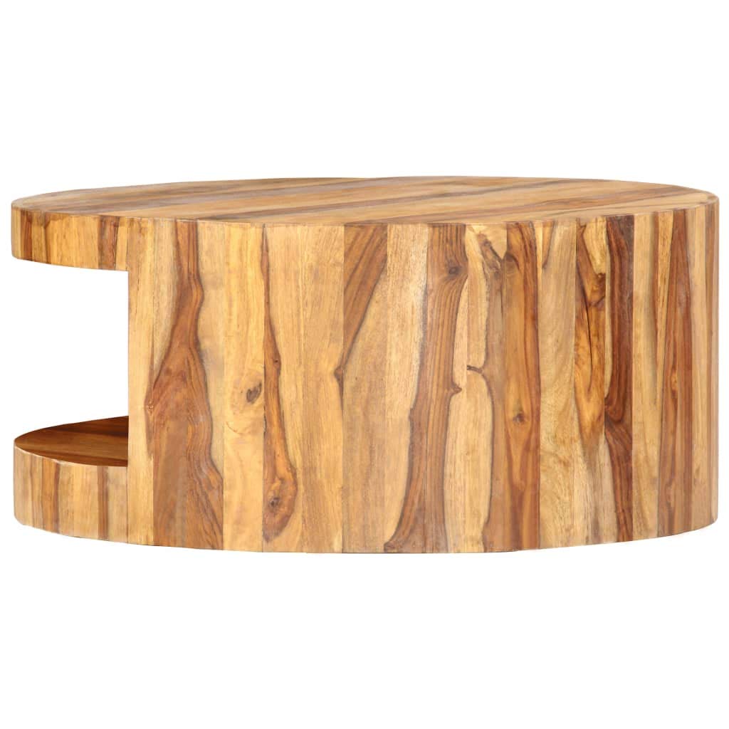 Solid Sheesham Wood Round Coffee Table with Storage Shelf M169