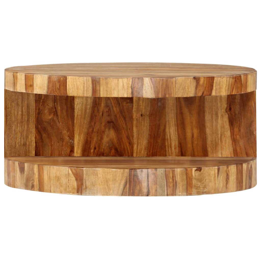 Solid Sheesham Wood Round Coffee Table with Storage Shelf M169