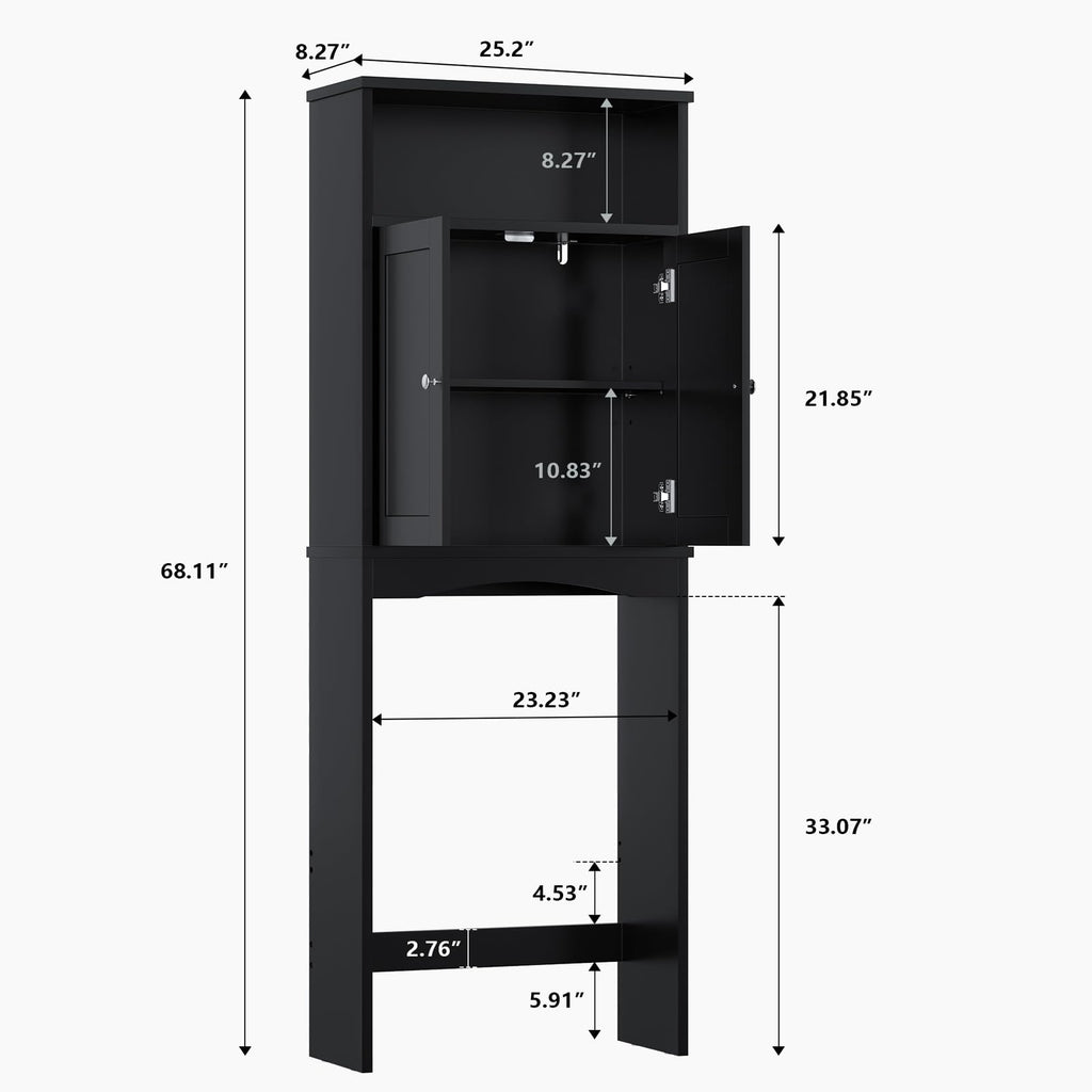 Over The Toilet Storage Cabinet with Adjustable Shelf and Double Door, Black T686204