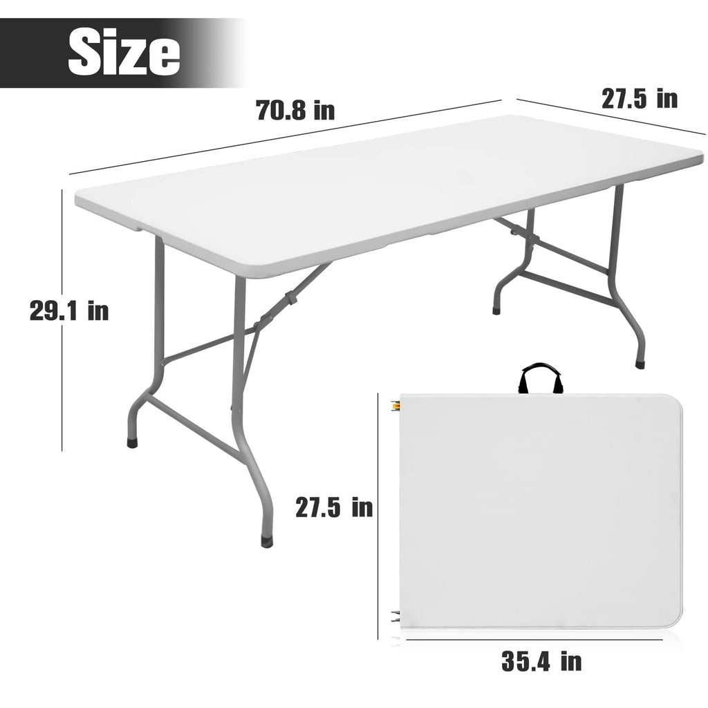 Folding Table 6ft Portable Heavy Duty Plastic White K19001