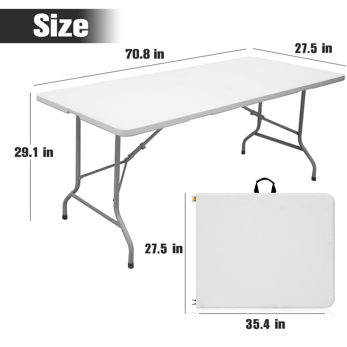 Folding Table 6ft Portable Heavy Duty Plastic White K19001