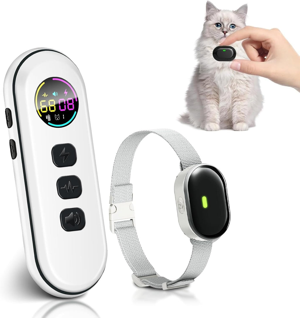 Ultra-Small Cat Training Collar with Remote, Waterproof, Rechargeable (Beige) D2681