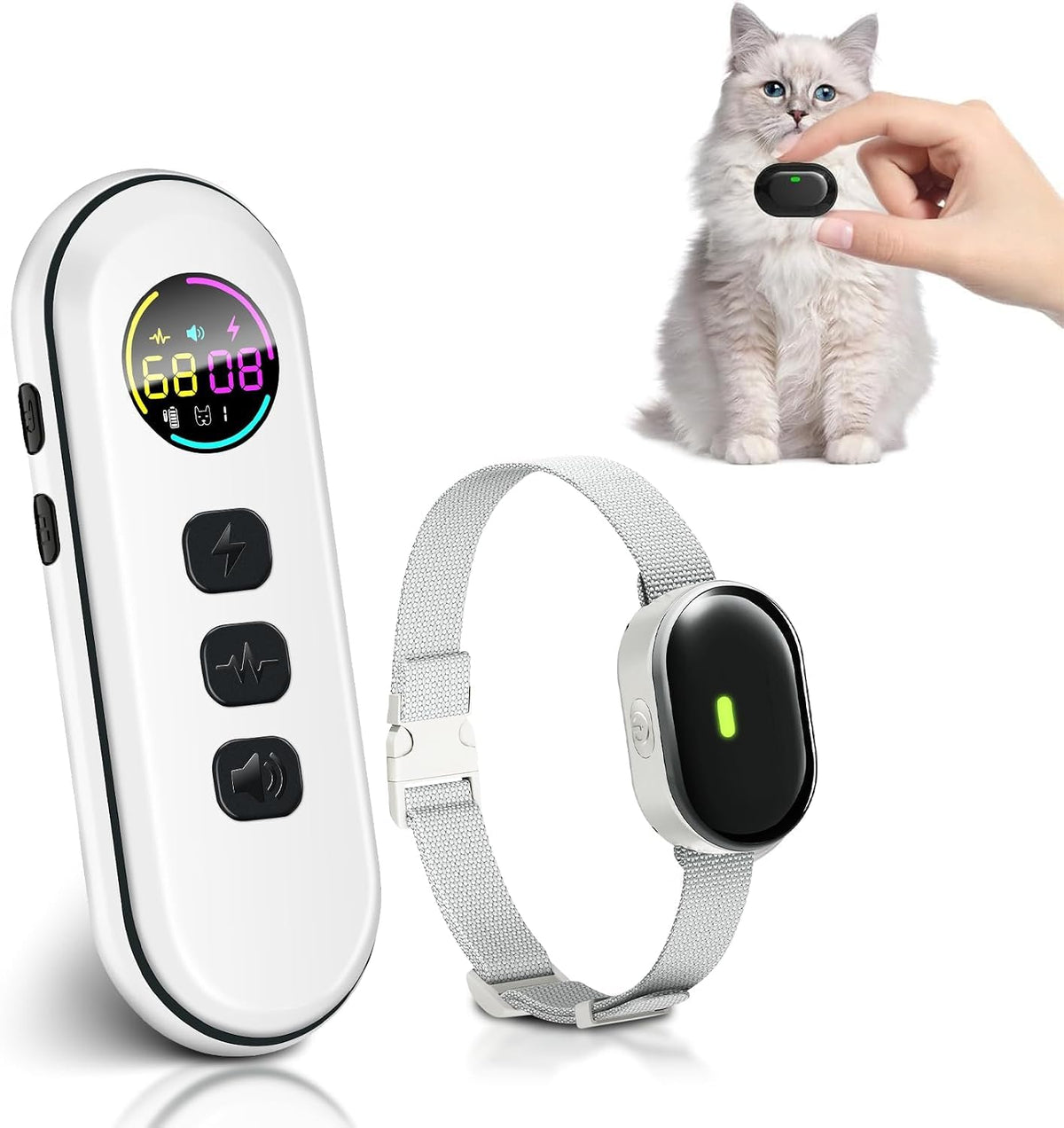 Ultra-Small Cat Training Collar with Remote, Waterproof, Rechargeable (Beige) D2681