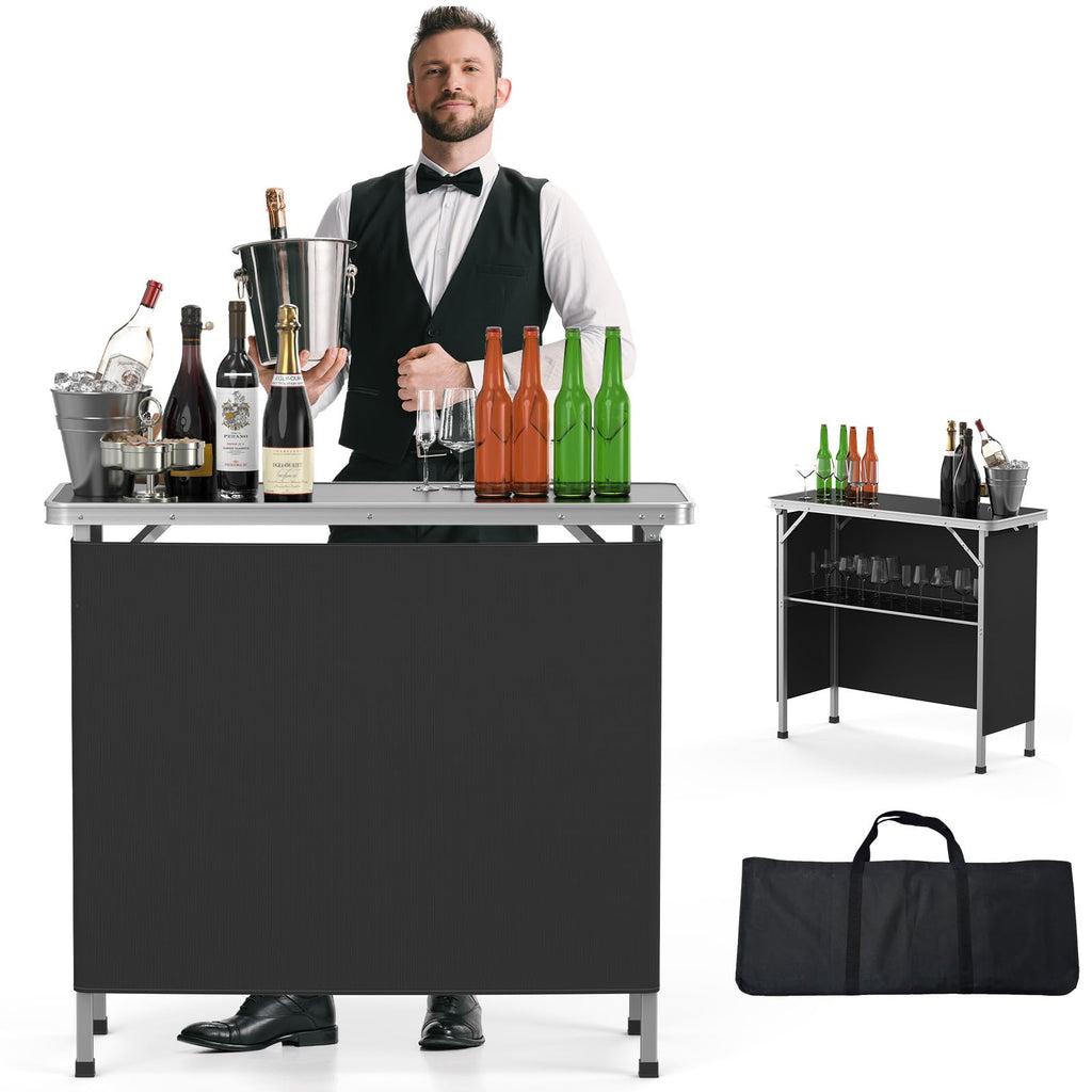 Portable 2-Tier Mobile Bar Table with Black Skirt R985