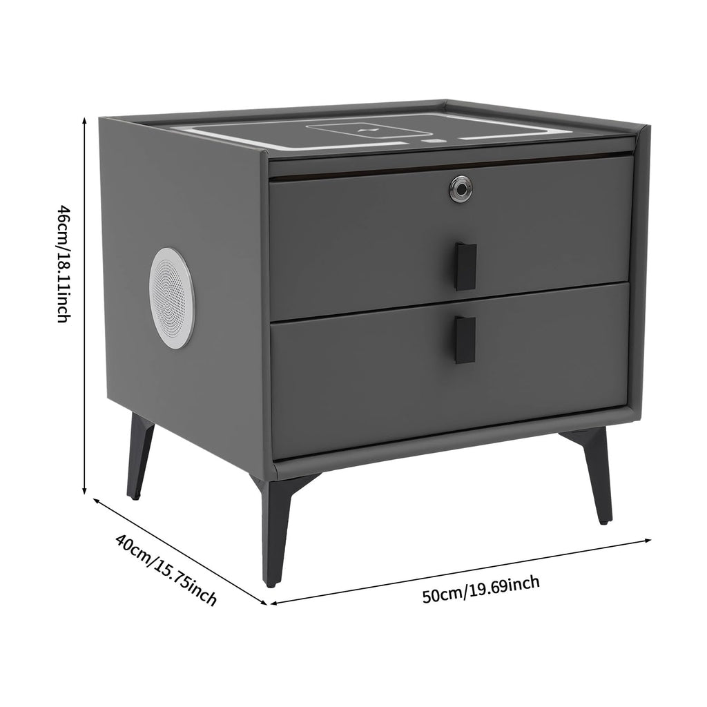 Smart Nightstand with Fingerprint Lock, Wireless Charging & 2-Drawer I35377