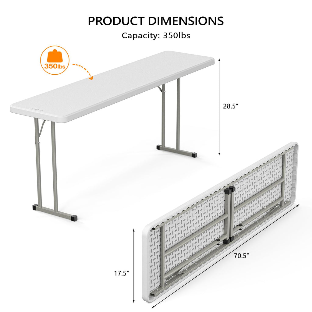 White 6 FT Narrow Folding Table Set of 2 H259