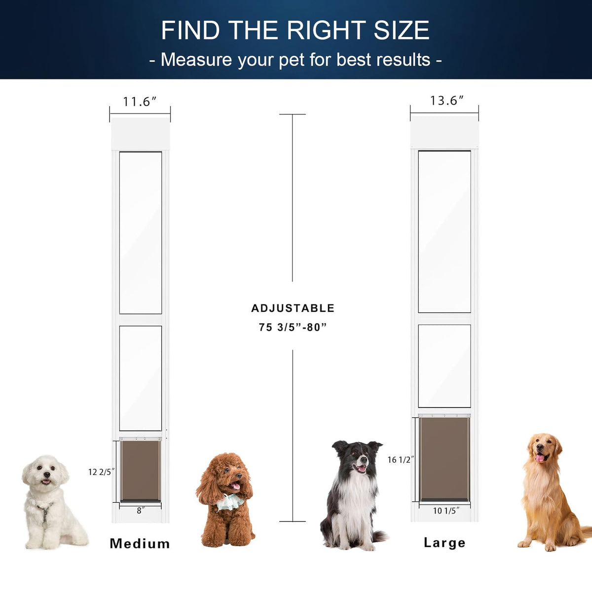 Adjustable Height Aluminum Frame Sliding Glass Door Dog Door H41154