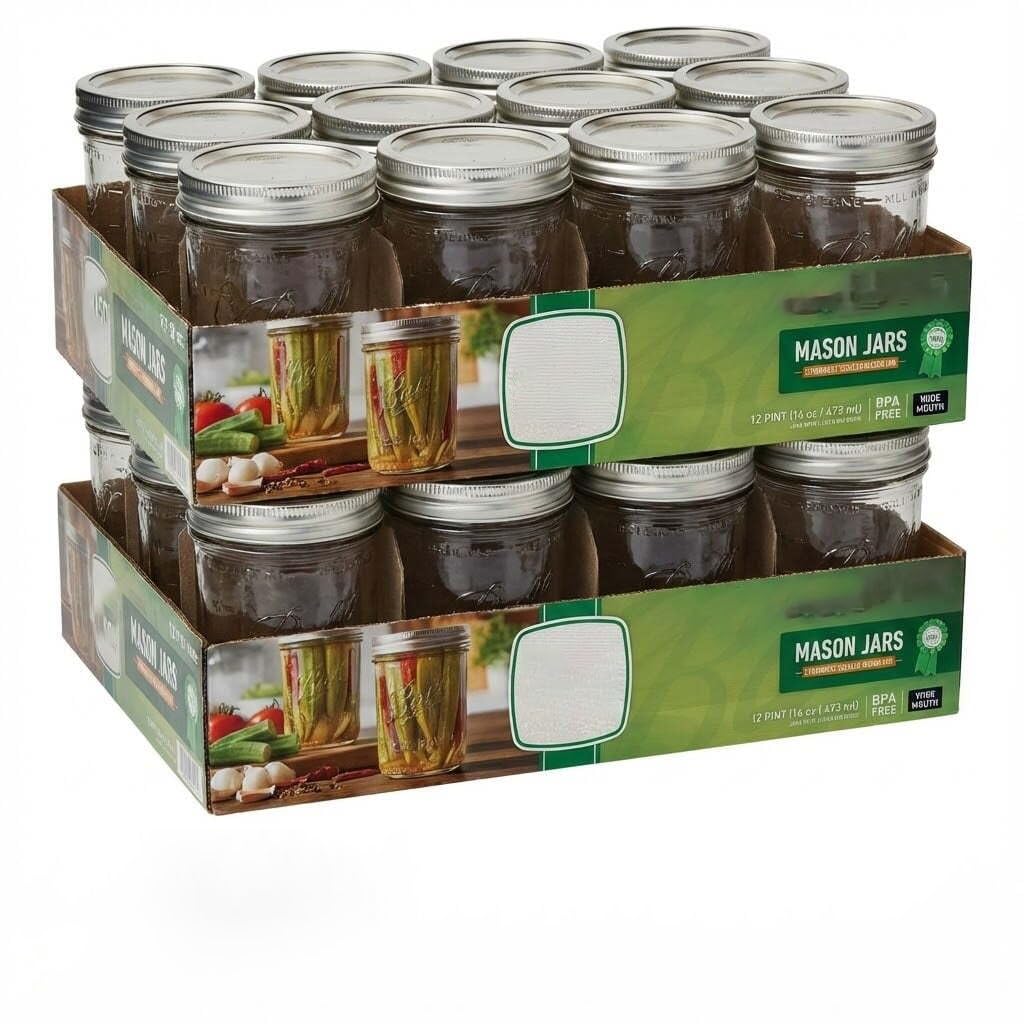 16oz Regular Mouth Glass Canning Jars With Lids, 12 Count F82525