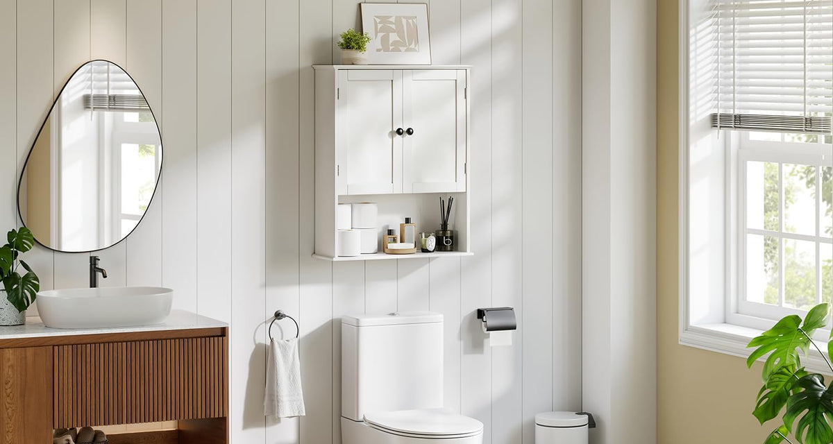30" x 24" White Wooden Bathroom Wall Cabinet D745