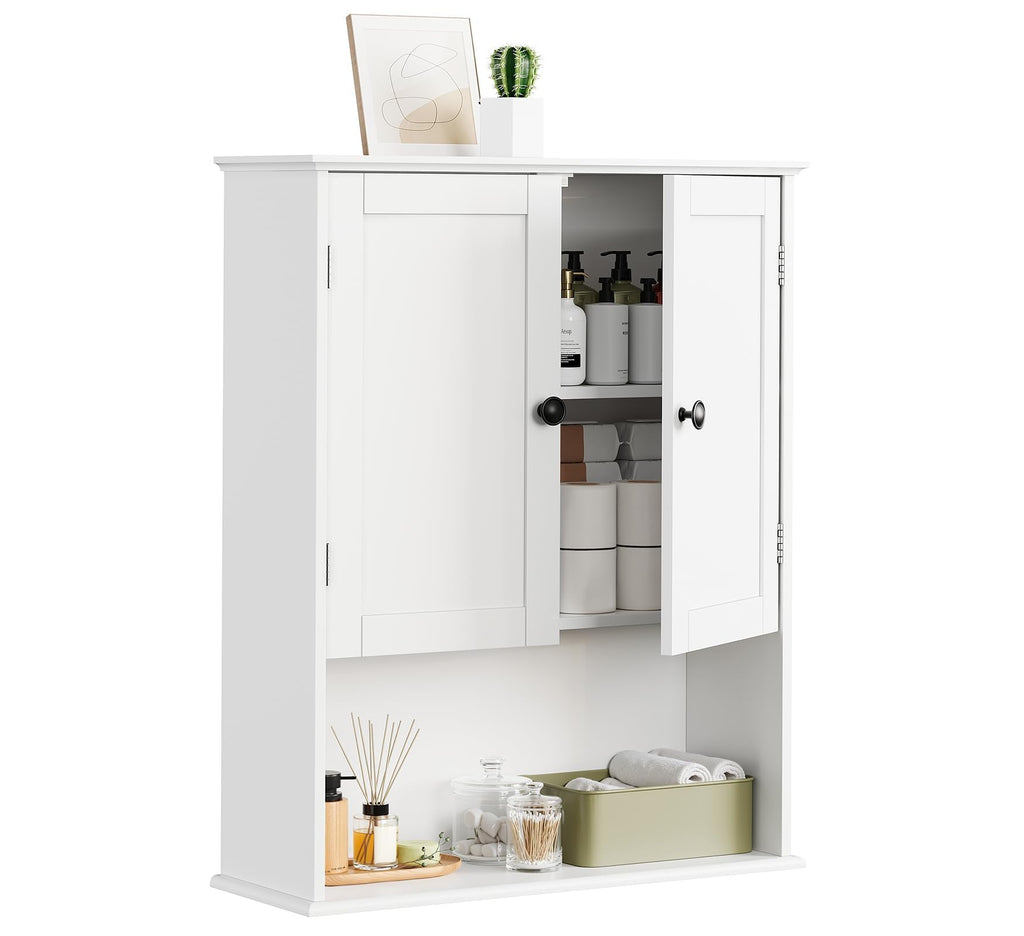 30" x 24" White Wooden Bathroom Wall Cabinet D745