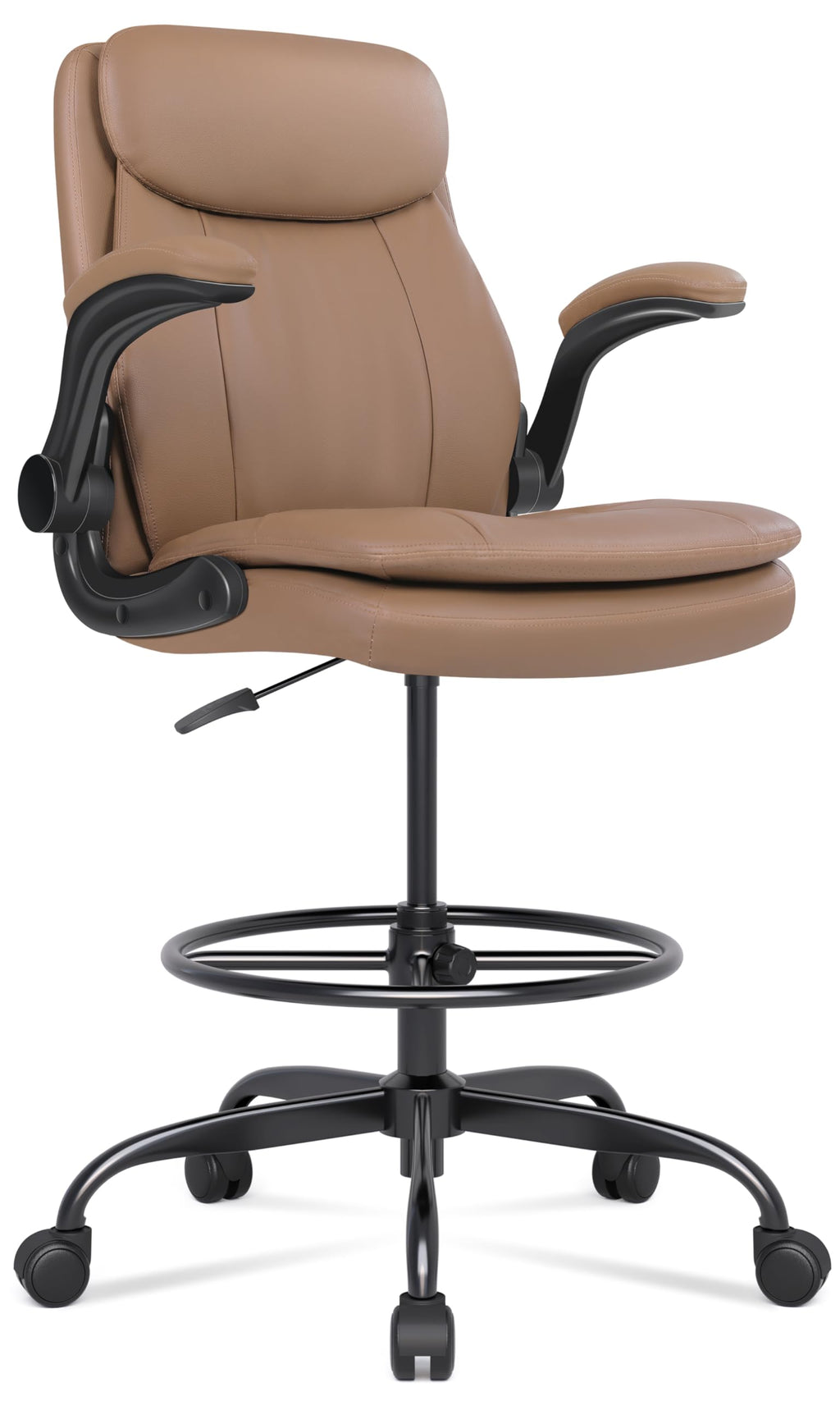 Leather Drafting Chair with Adjustable Height and Flip-up Armrest D857613