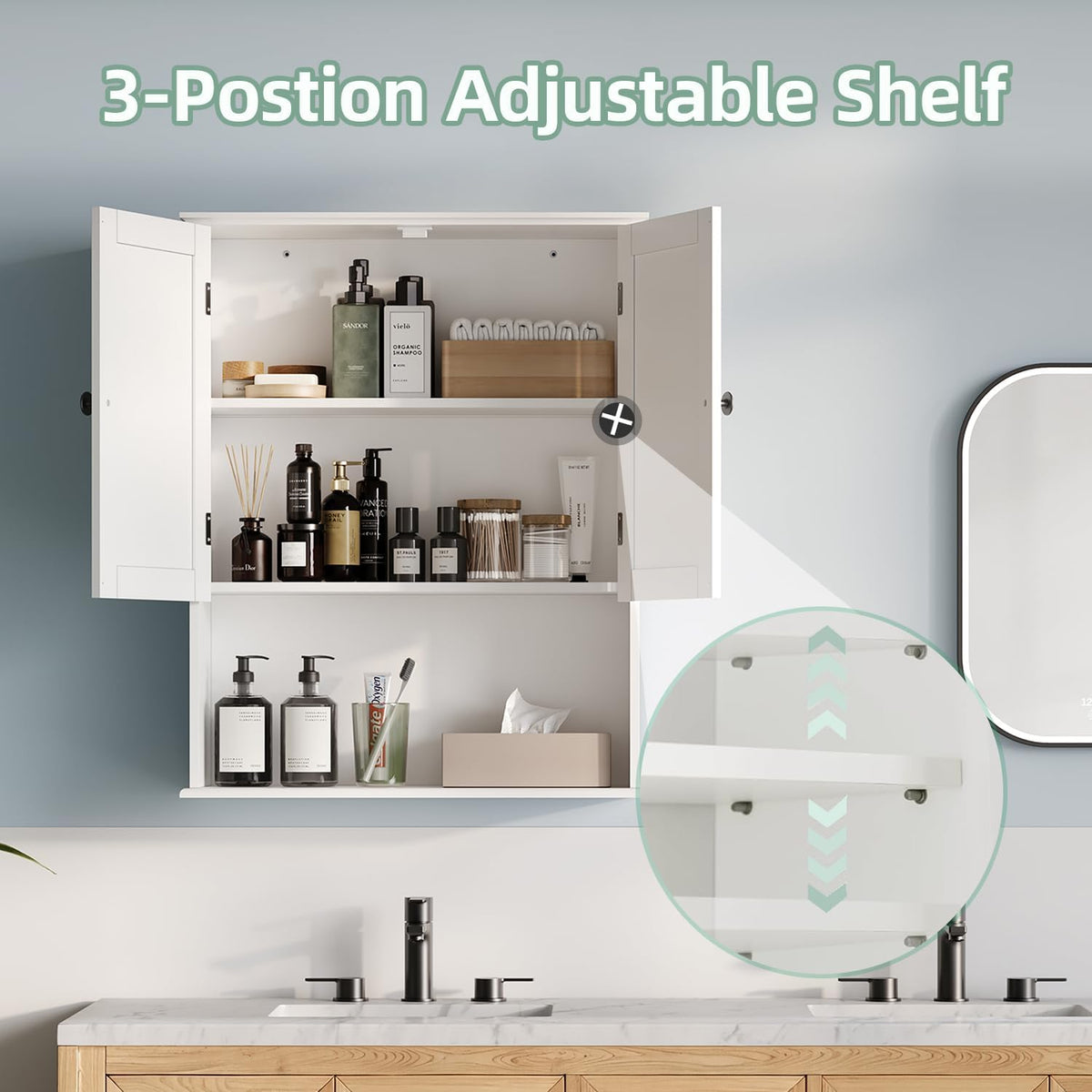 30" x 24" White Wooden Bathroom Wall Cabinet D745