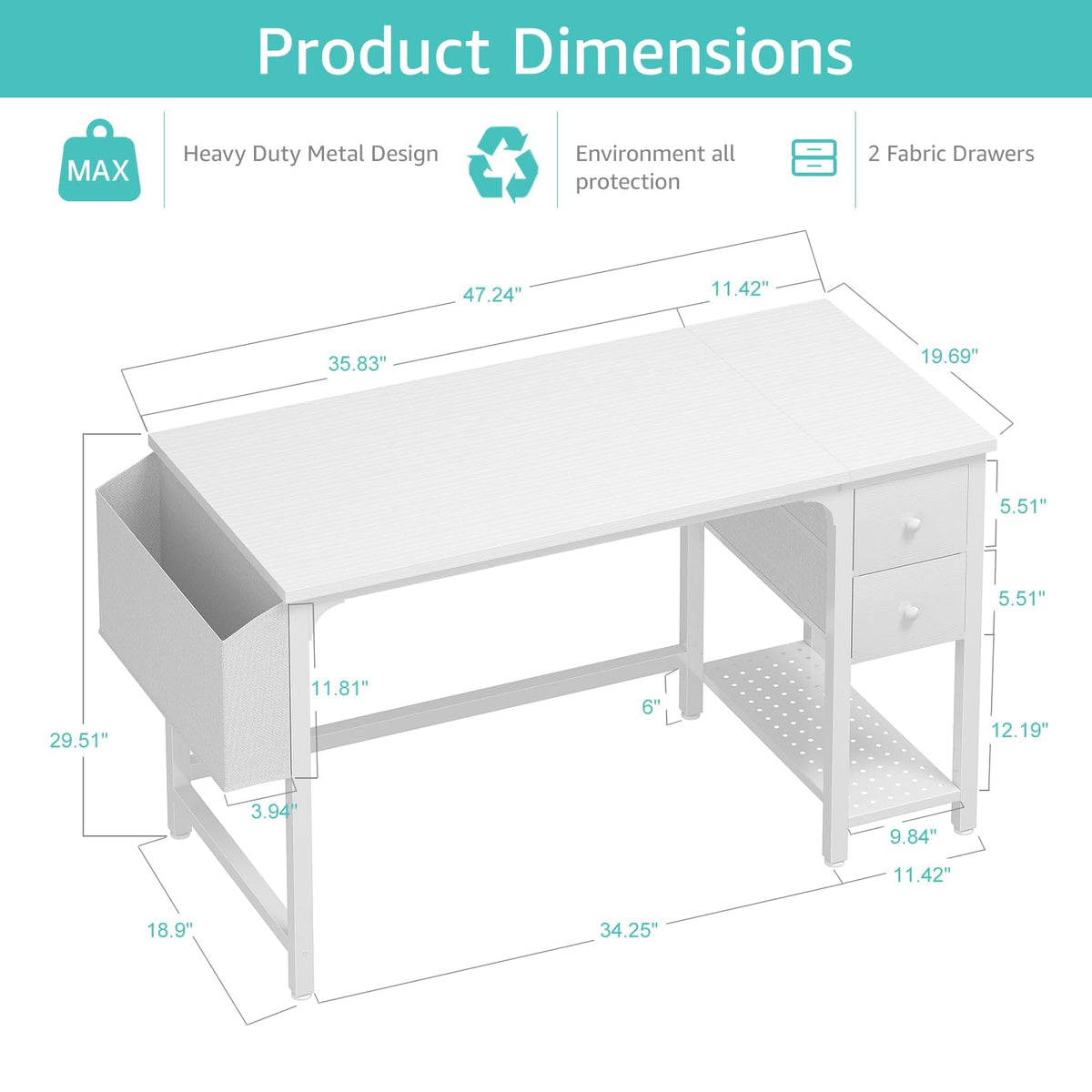 White Computer Desk with Drawers 47 Inch E6095