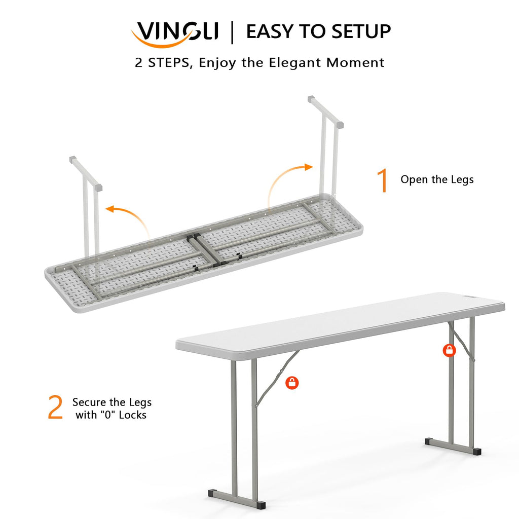 White 6 FT Narrow Folding Table Set of 2 H259