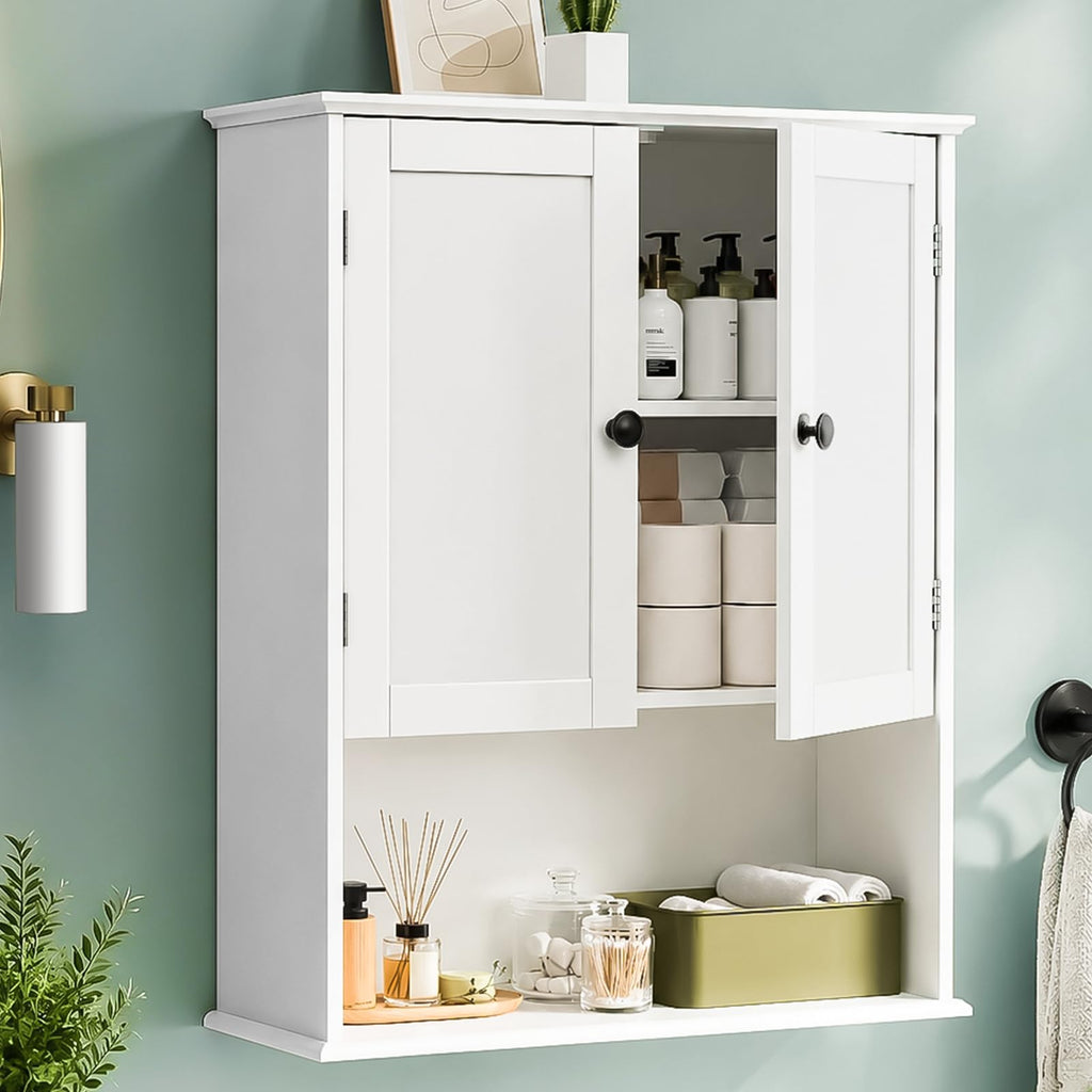 30" x 24" White Wooden Bathroom Wall Cabinet D745