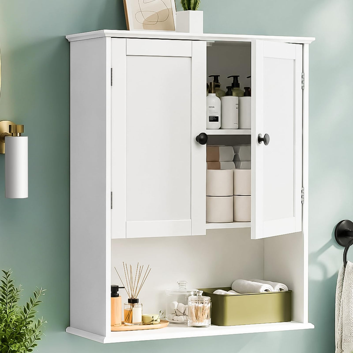 30" x 24" White Wooden Bathroom Wall Cabinet D745