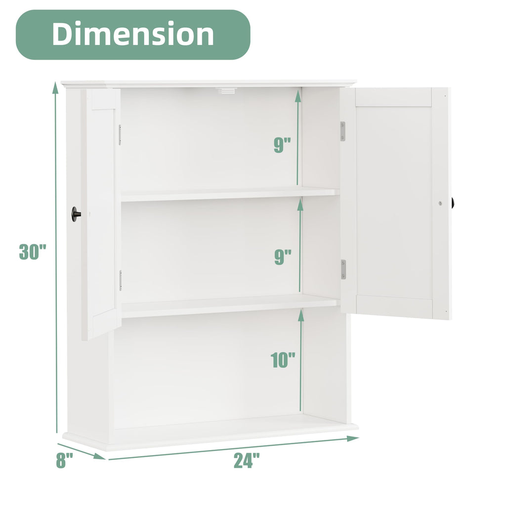 30" x 24" White Wooden Bathroom Wall Cabinet D745
