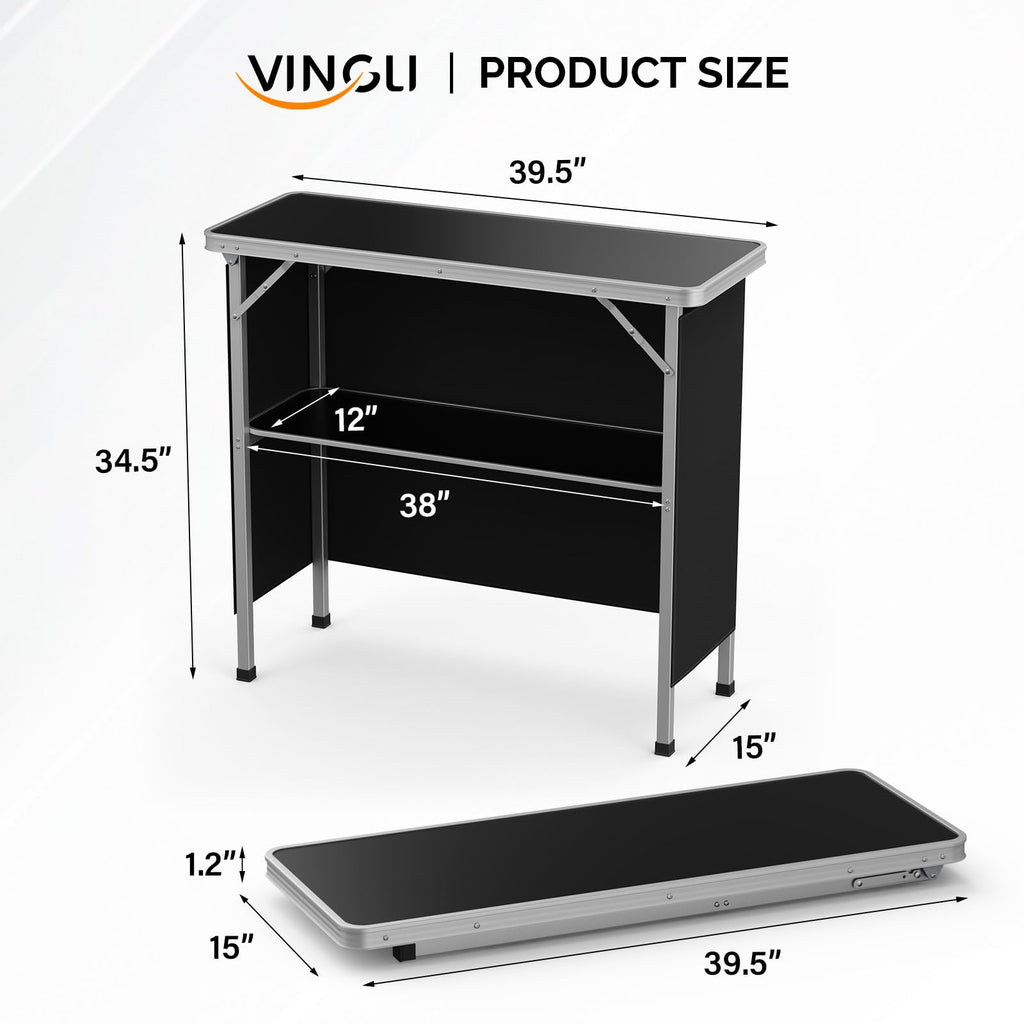 Portable 2-Tier Mobile Bar Table with Black Skirt R985