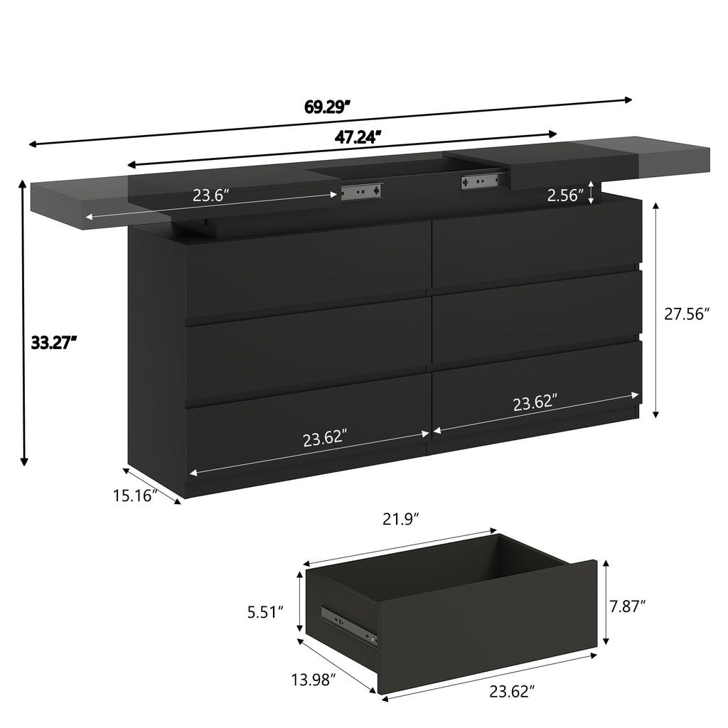Black 6 Drawer Dresser with Sliding Desktop L608255