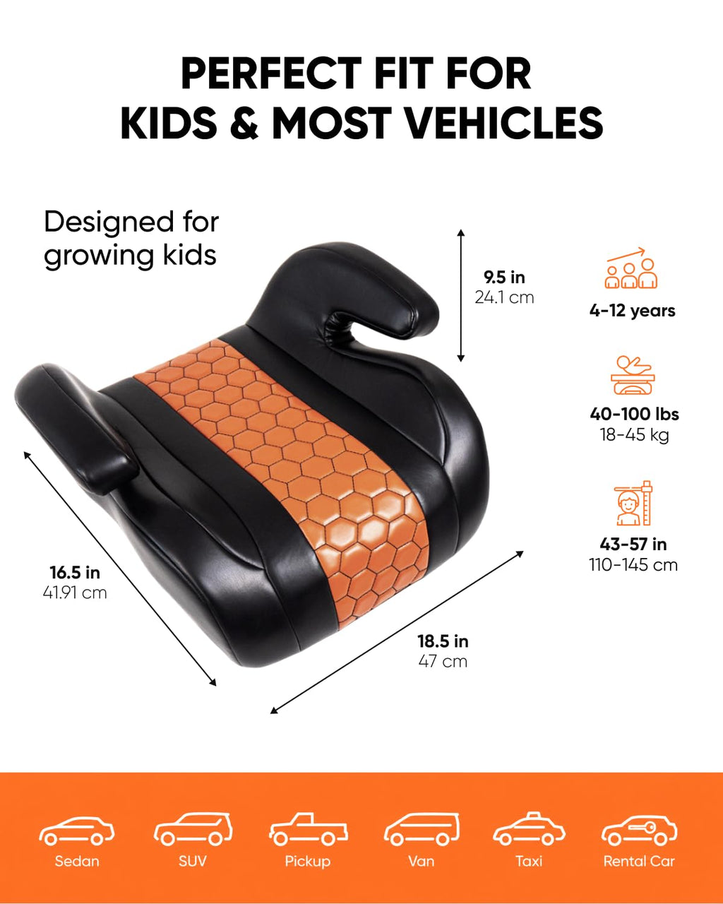 Backless Booster Car Seat with Latch Connectors, 40-100 lbs, Black-Brown Q601
