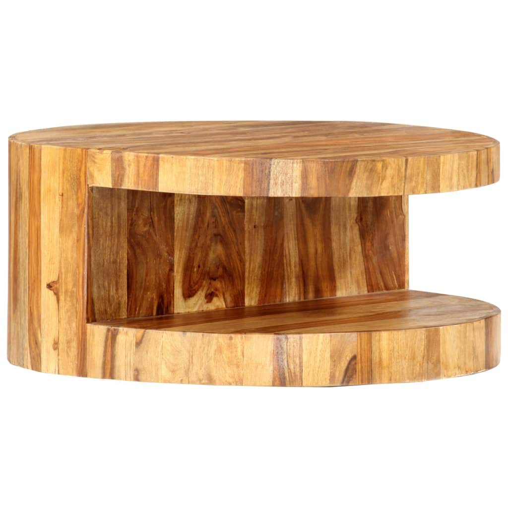 Solid Sheesham Wood Round Coffee Table with Storage Shelf M169