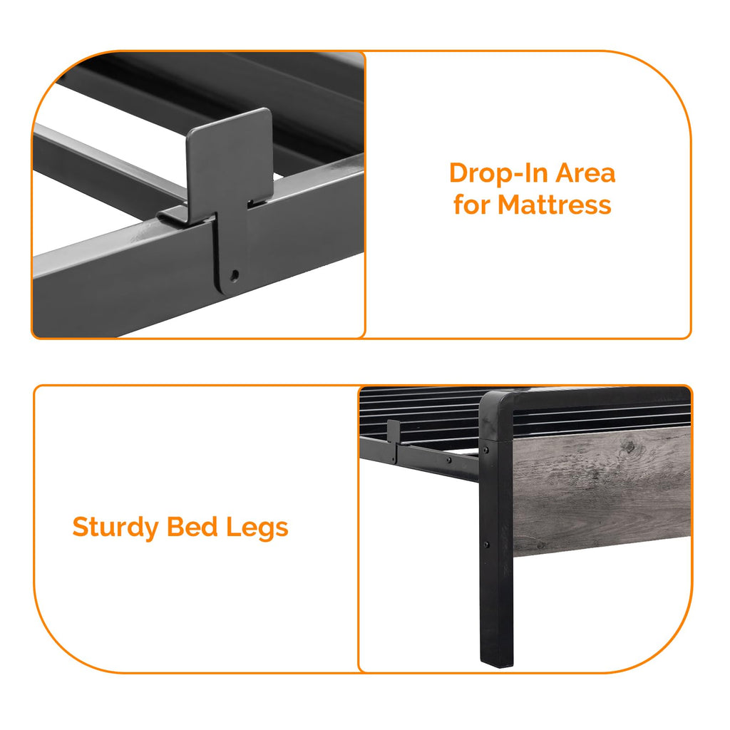 Twin Bed Frame Set of 2 with LED Headboard and USB Charging Station Z415160