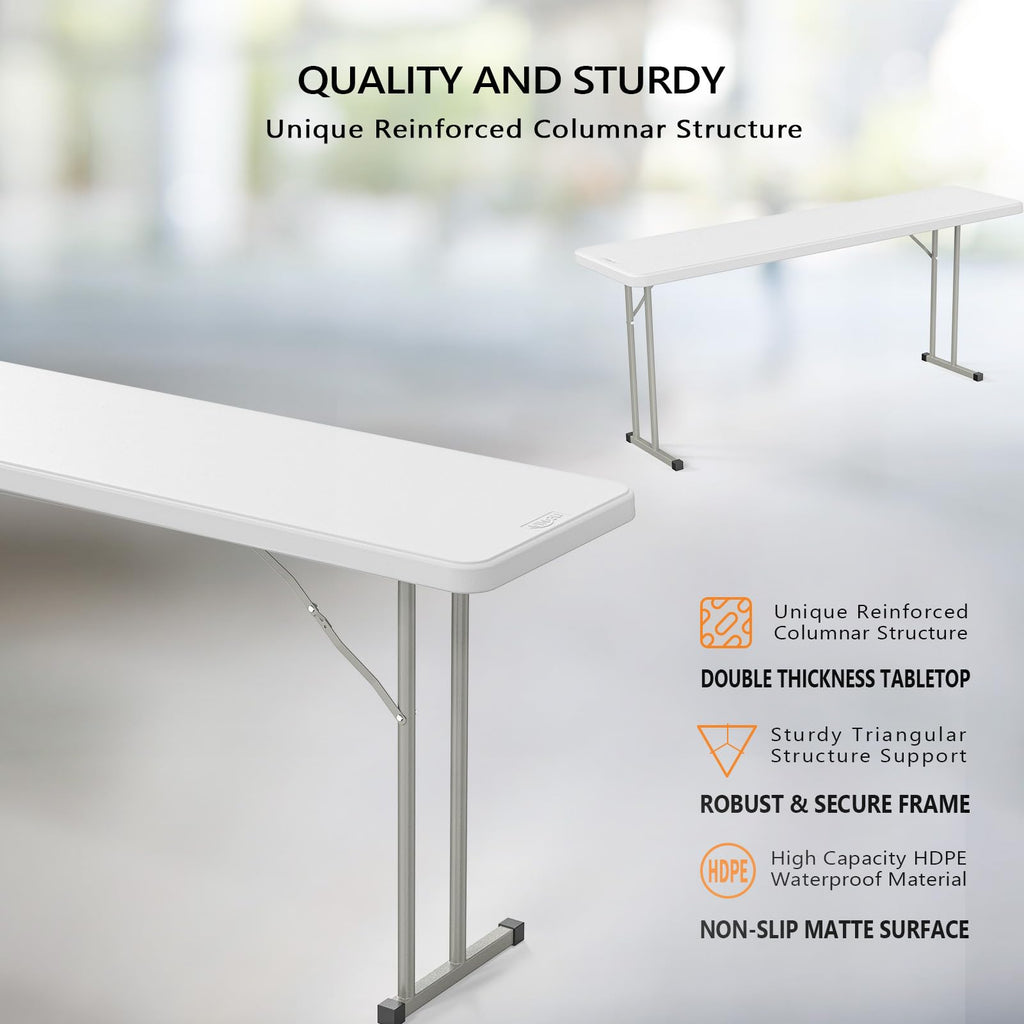 White 6 FT Narrow Folding Table Set of 2 H259