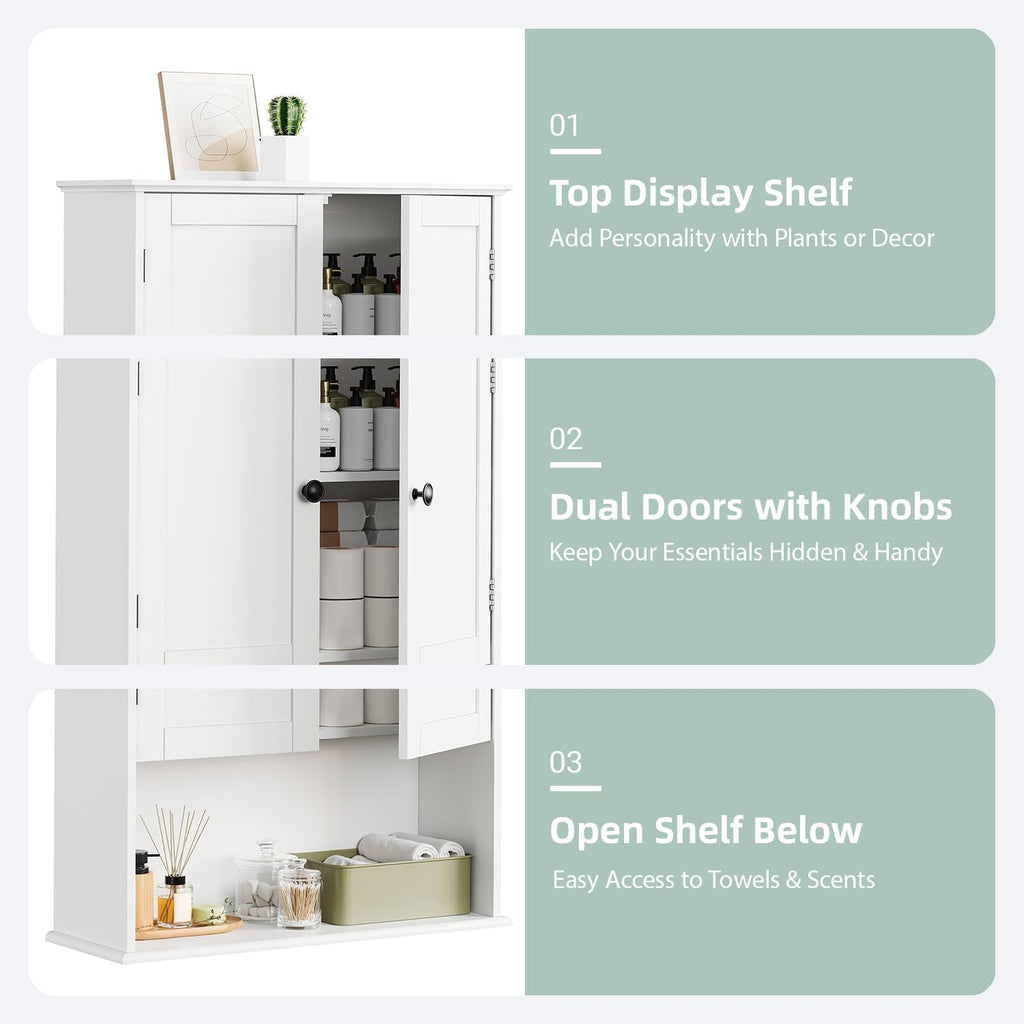 30" x 24" White Wooden Bathroom Wall Cabinet D745