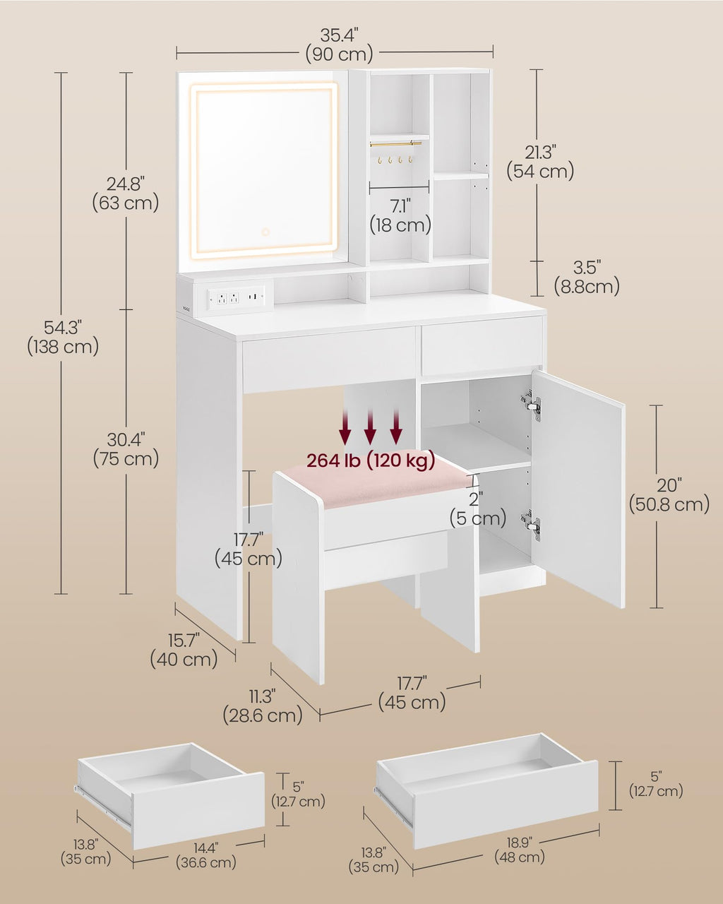 Vanity Desk with Mirror and Lights F2020