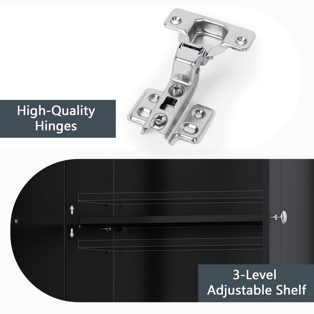 Over The Toilet Storage Cabinet with Adjustable Shelf and Double Door, Black T686204
