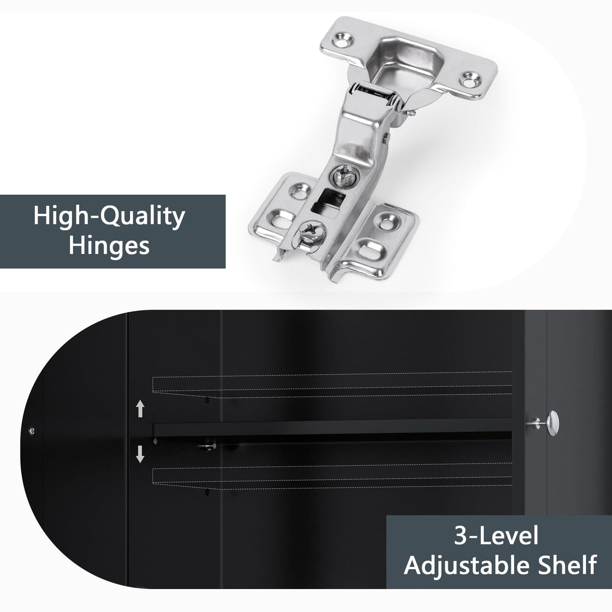Over The Toilet Storage Cabinet with Adjustable Shelf and Double Door, Black T686204