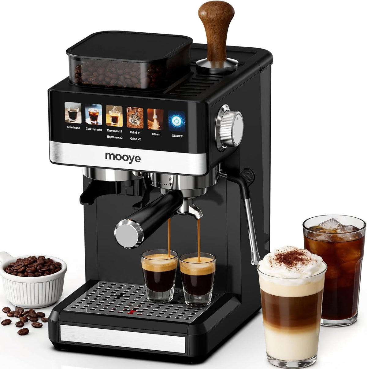 20Bar Compact Espresso Machine with Grinder and Steam Milk Frother N936042