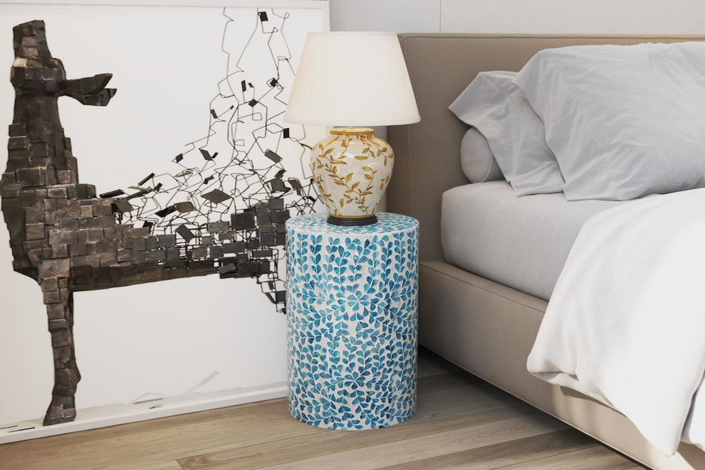 Mother of Pearl Inlaid Cylinder Drum End Table I3011