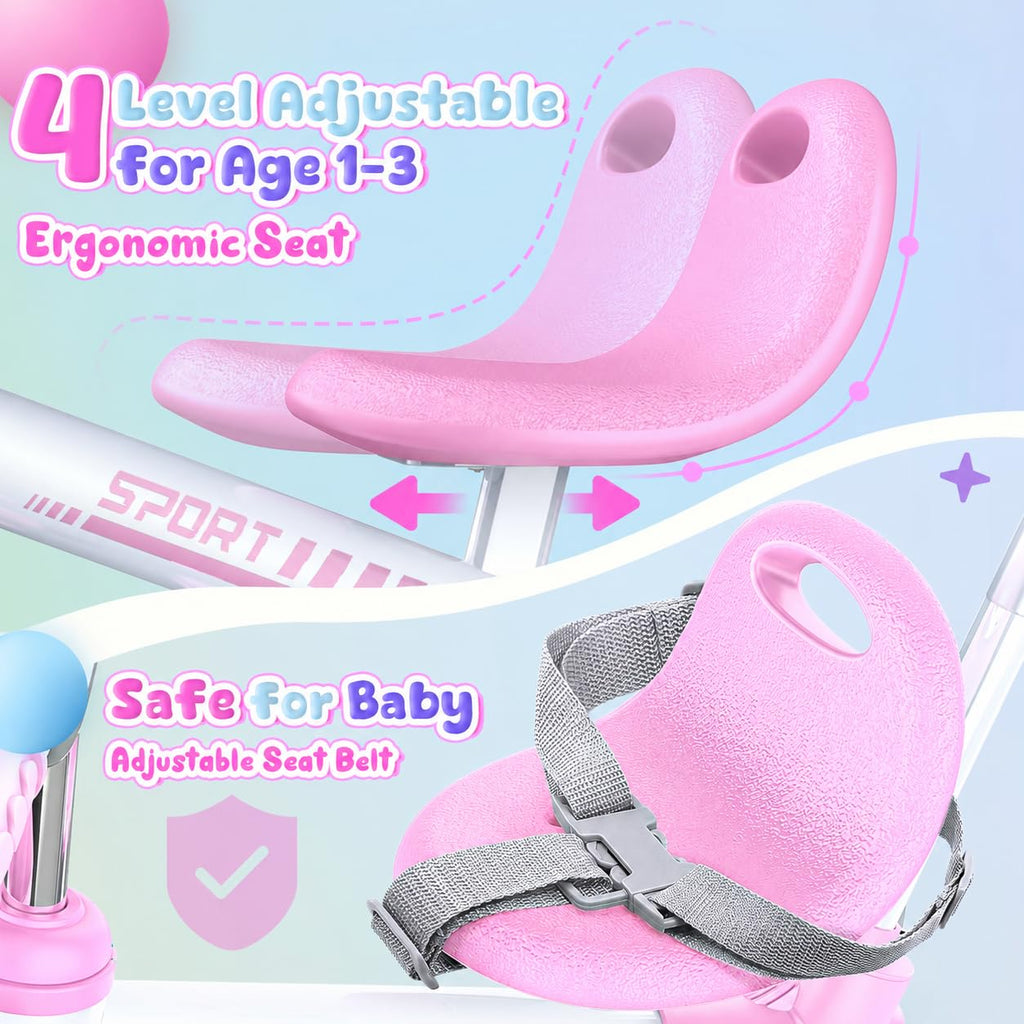 5 in 1 Pink Tricycle with Push Handle U9244