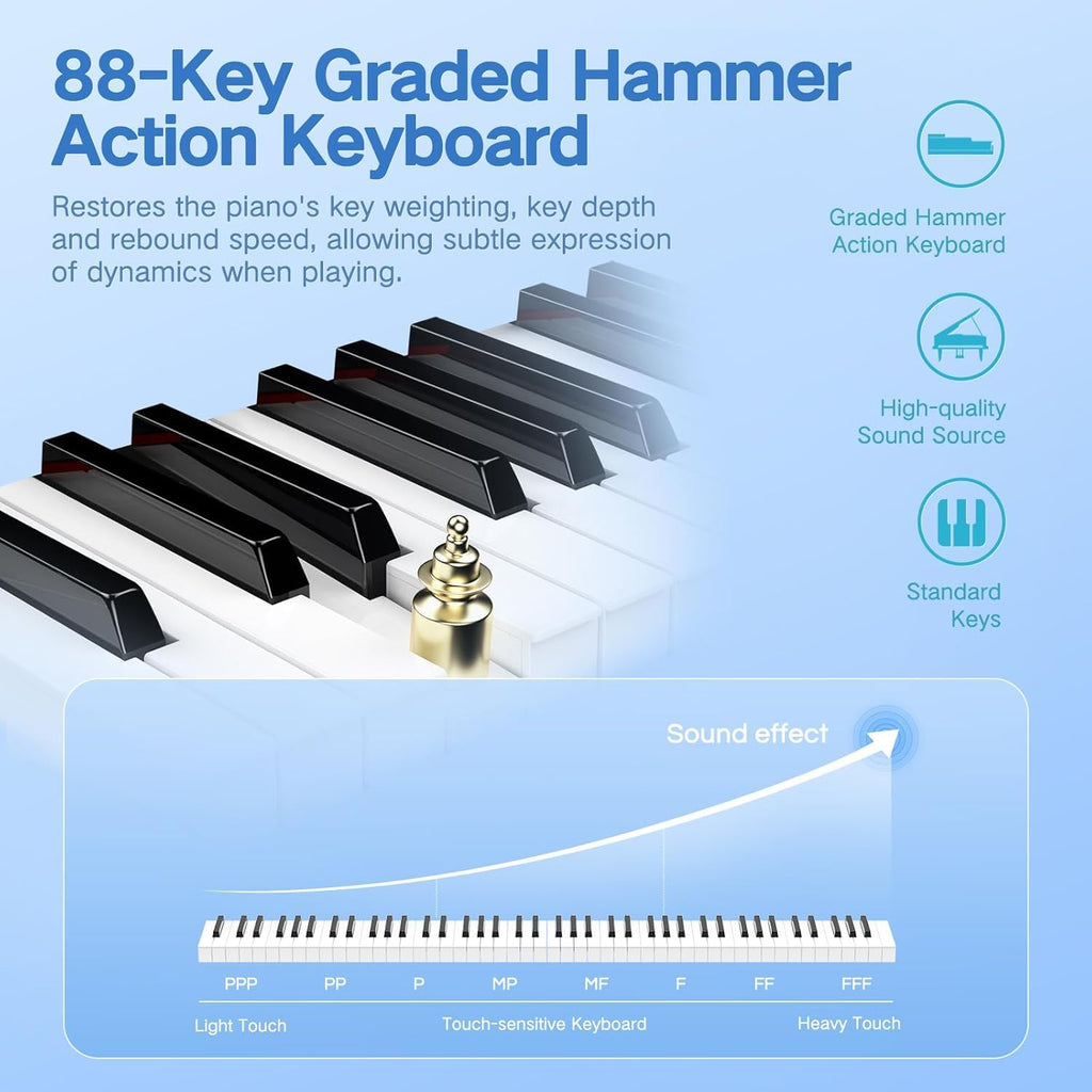 88 Key Weighted Digital Piano Keyboard with Bluetooth MIDI E8749