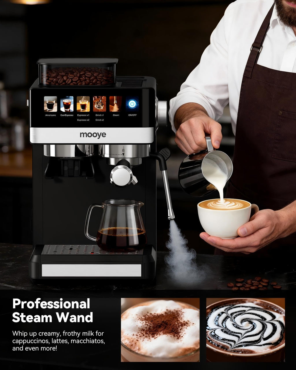20Bar Compact Espresso Machine with Grinder and Steam Milk Frother N936042