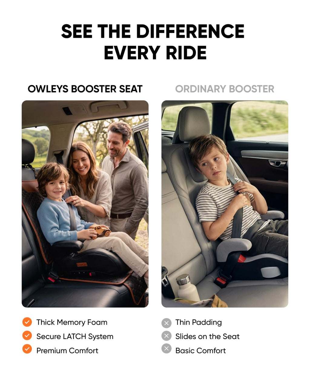 Backless Booster Car Seat with Latch Connectors, 40-100 lbs, Black-Brown Q601
