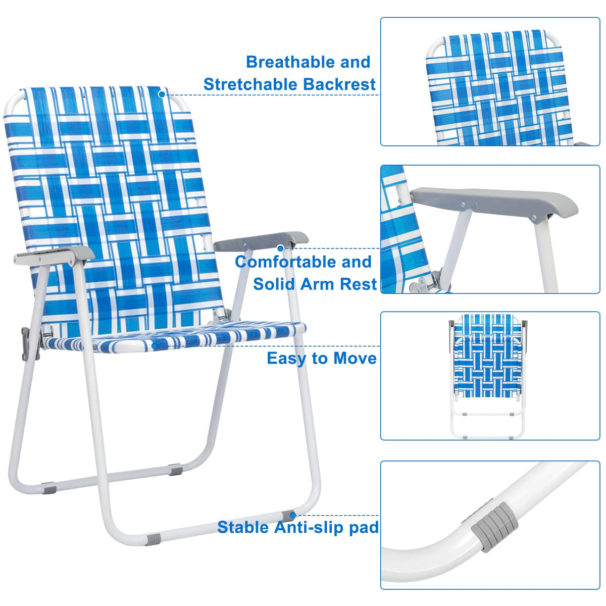 Set of 2 Blue Webbed Folding Patio Chair N326691