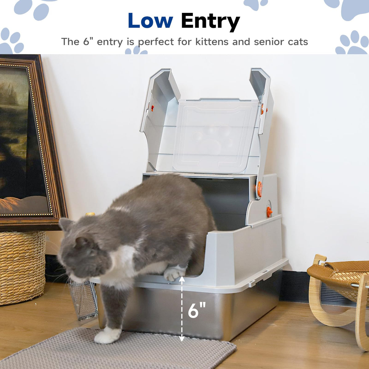 Large Stainless Steel Covered Cat Litter Box with Scoop K84972