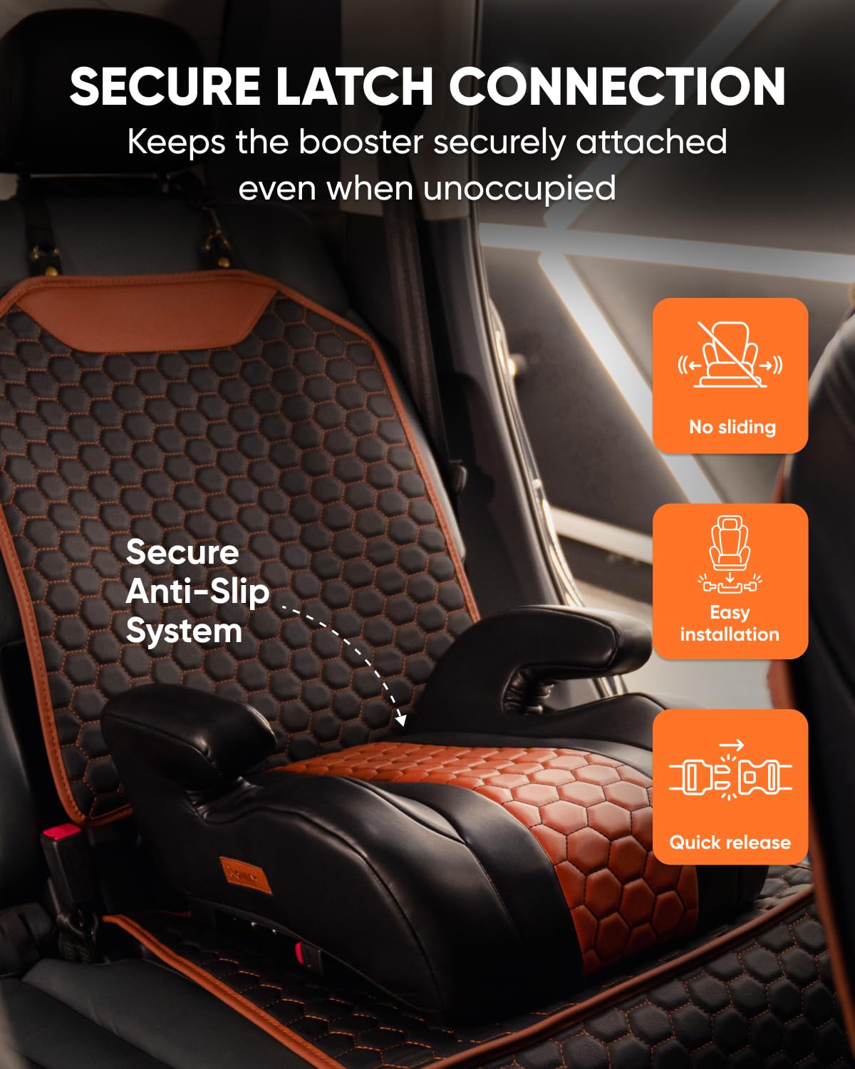 Backless Booster Car Seat with Latch Connectors, 40-100 lbs, Black-Brown Q601