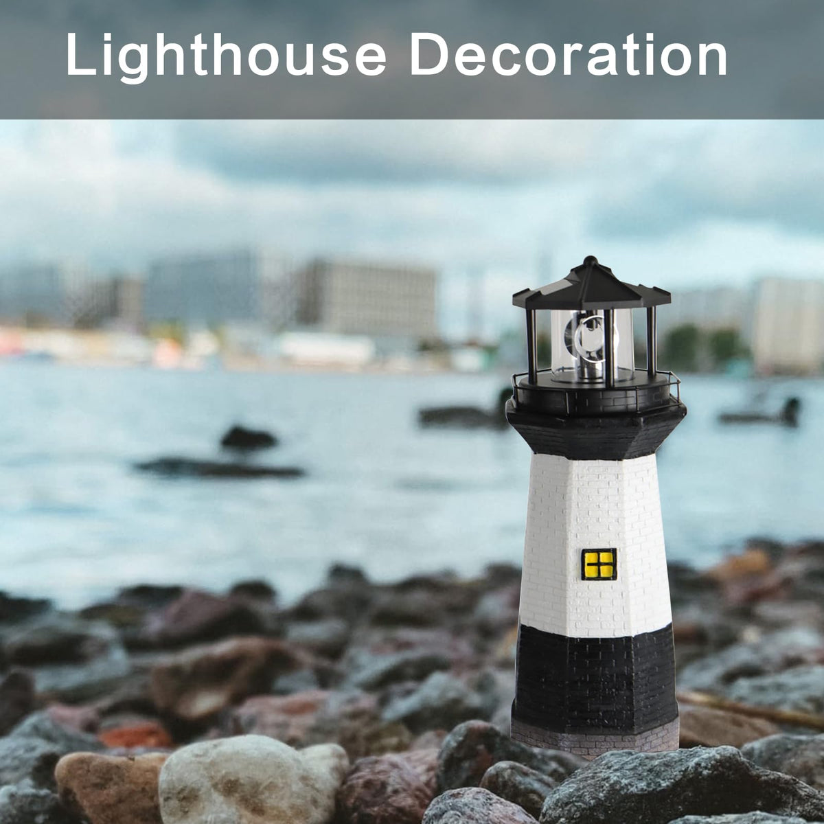 Solar Powered Lighthouse Garden Light with Rotating Beacon K48079
