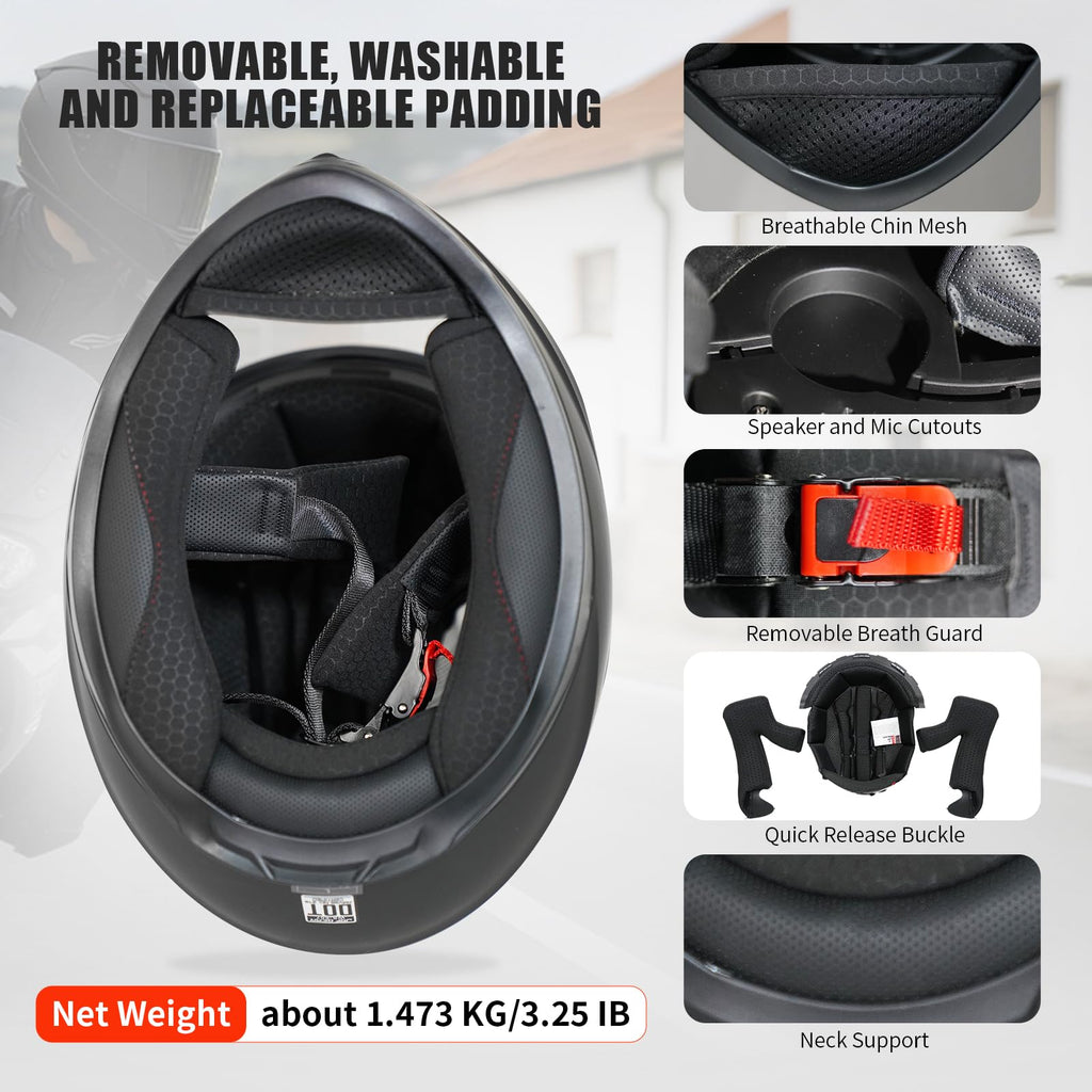 Full Face Motorcycle Helmet DOT Approved X968359