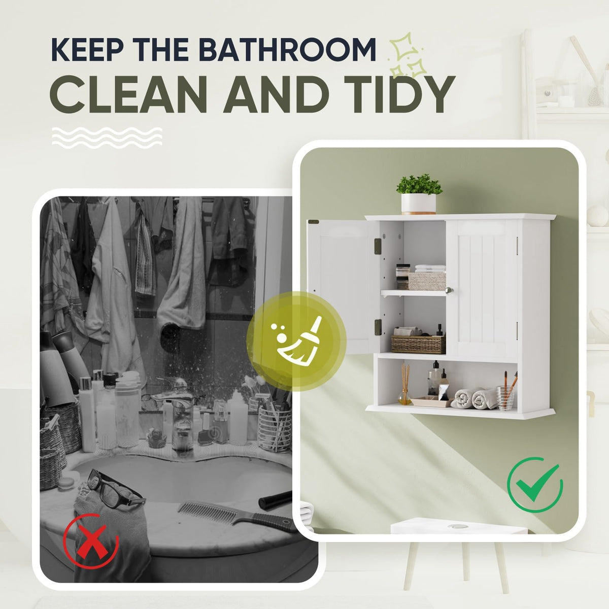 White Wall Mounted Bathroom Cabinet with 2 Door S4447