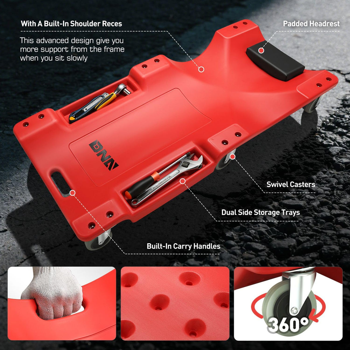 40 Inch Low Profile Rolling Creeper with Padded Headrest J694