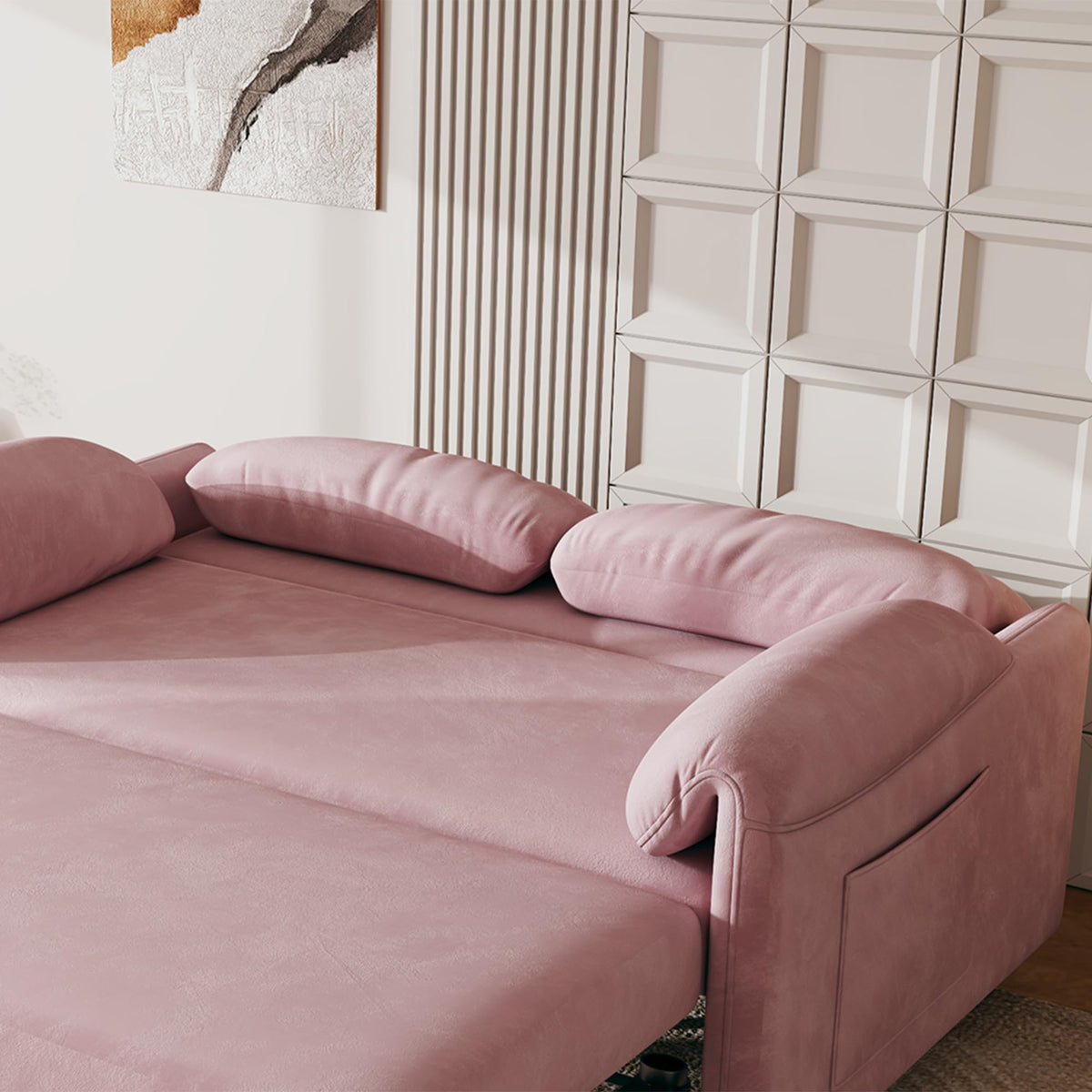 Pink Velvet 3 in 1 Convertible Sofa Bed N88507